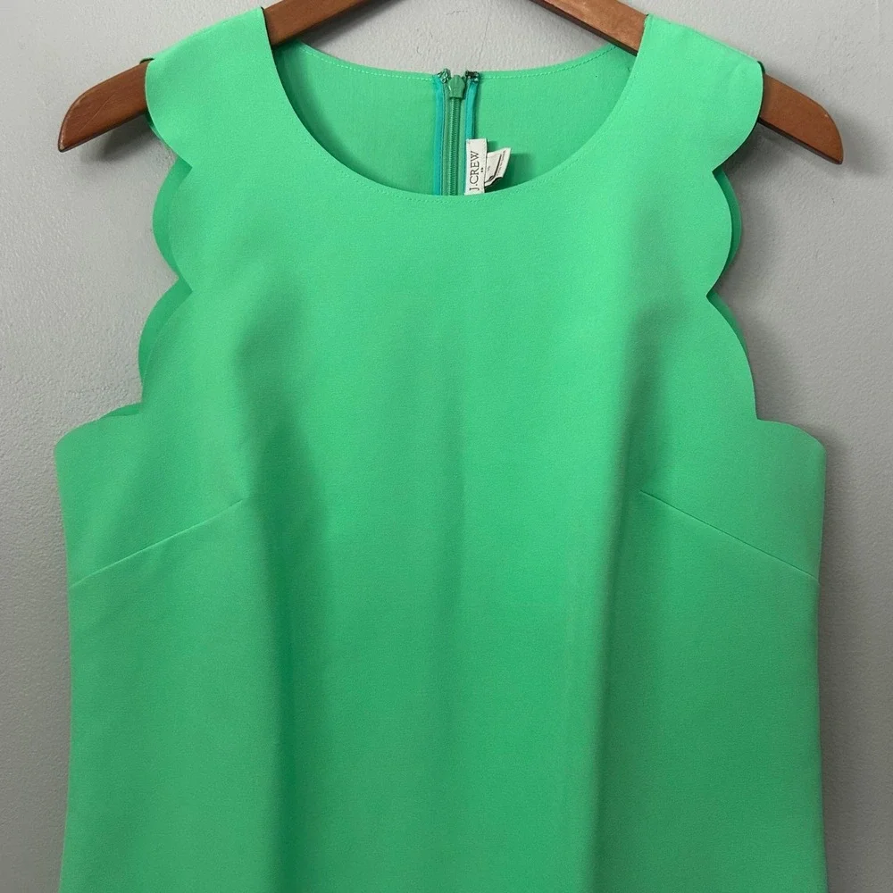 J.Crew Dress Womens 10 Bright‎ Green Scalloped Sleeveless Shift Midi Stretch